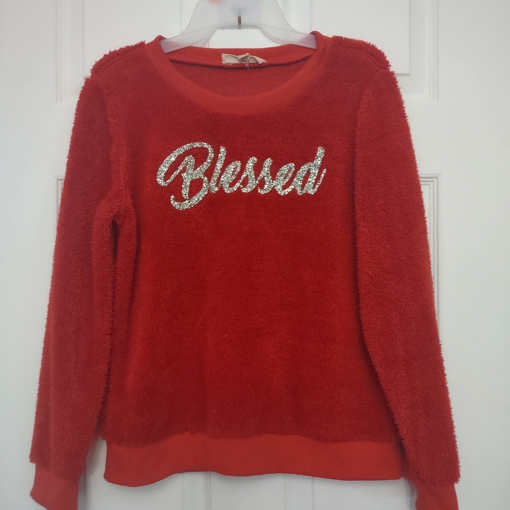 Red sweater with Blessed